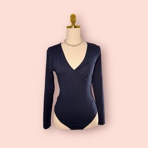 Elegant Navy Blue Long Sleeve Women's Top